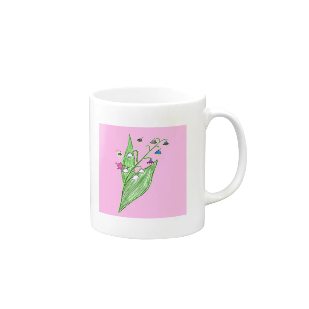 あべこべの地球のお花はUFOに似てる Mug :right side of the handle