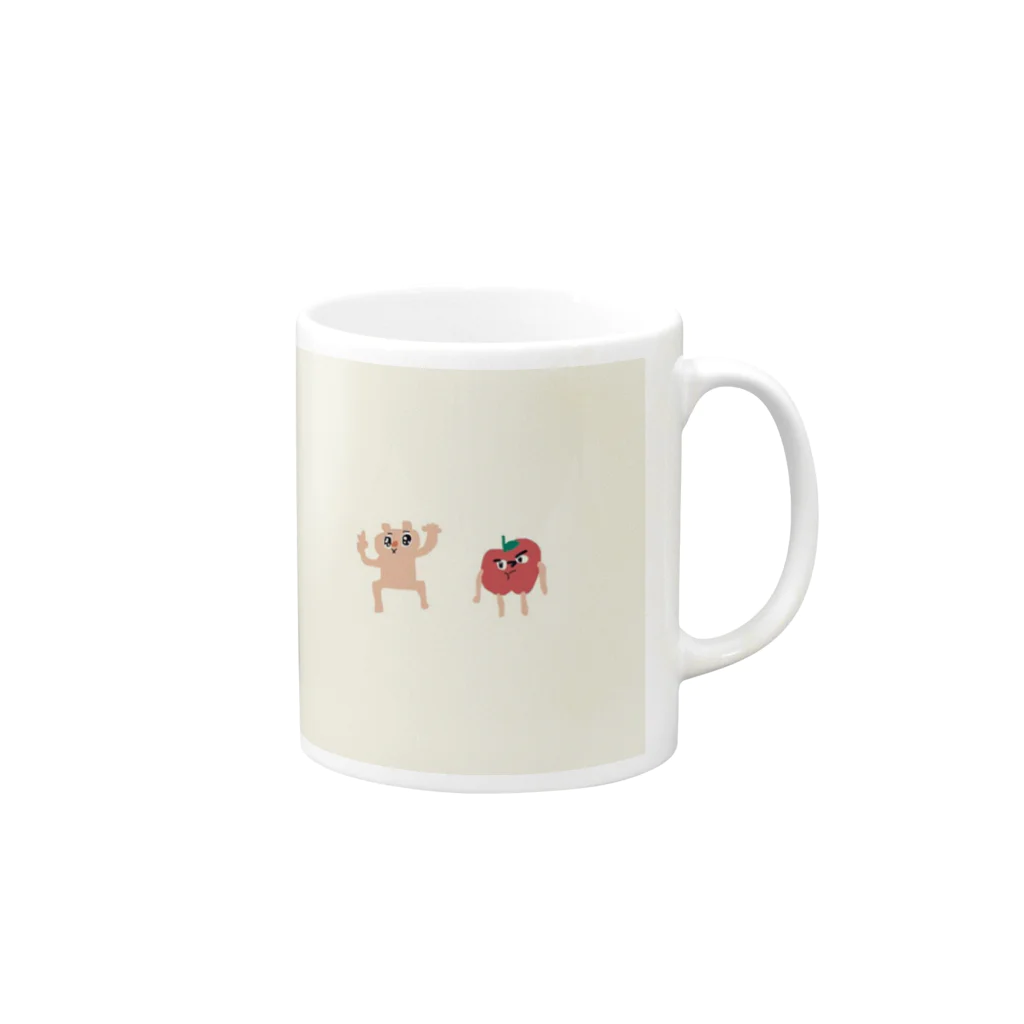 MOYASHI no nitijyoのぴーすくん　りんごくん Mug :right side of the handle