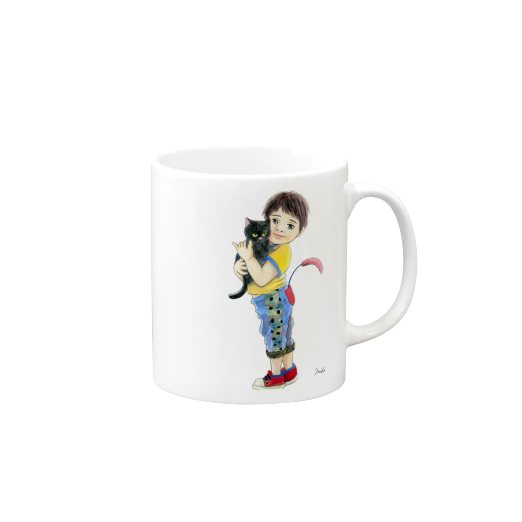 Mika's catのBlack cat and boy Mug :right side of the handle