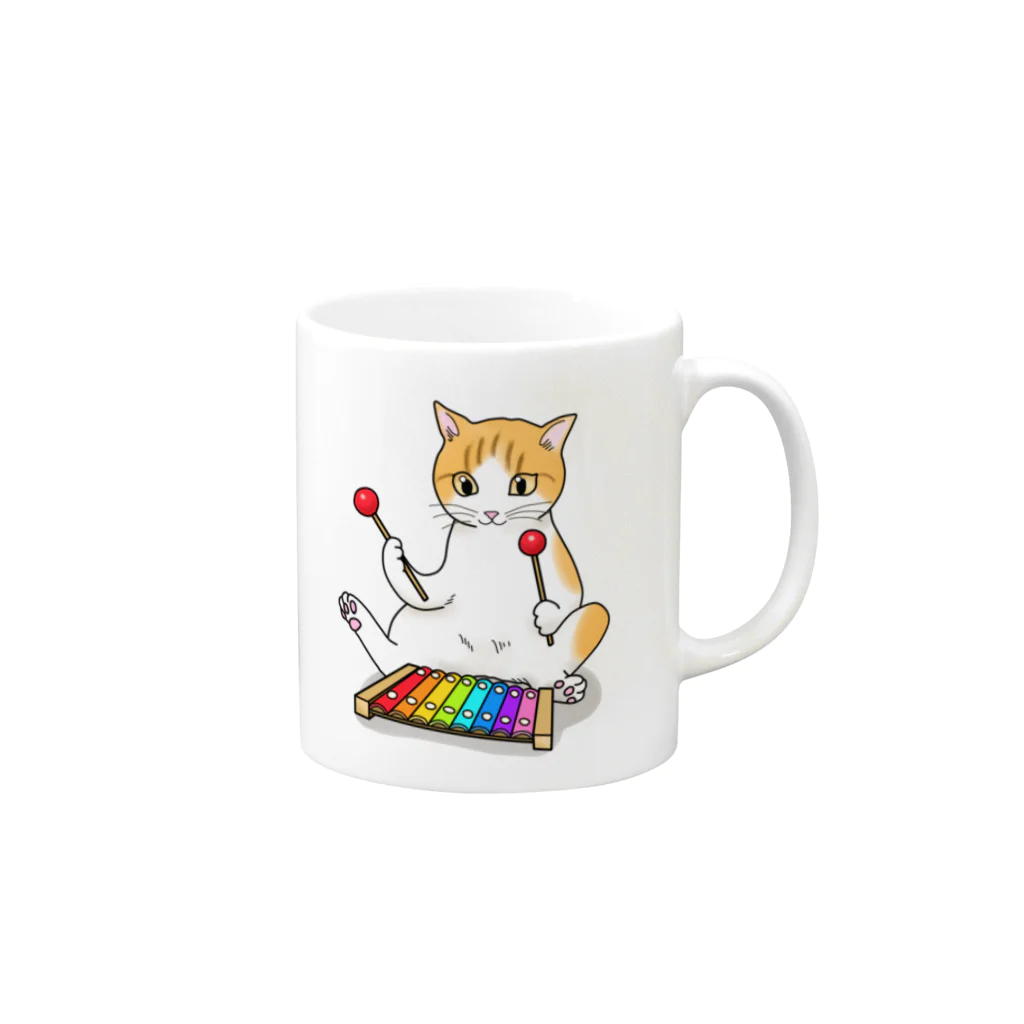 Ａｔｅｌｉｅｒ　Ｈｅｕｒｅｕｘの木琴を叩く猫 Mug :right side of the handle