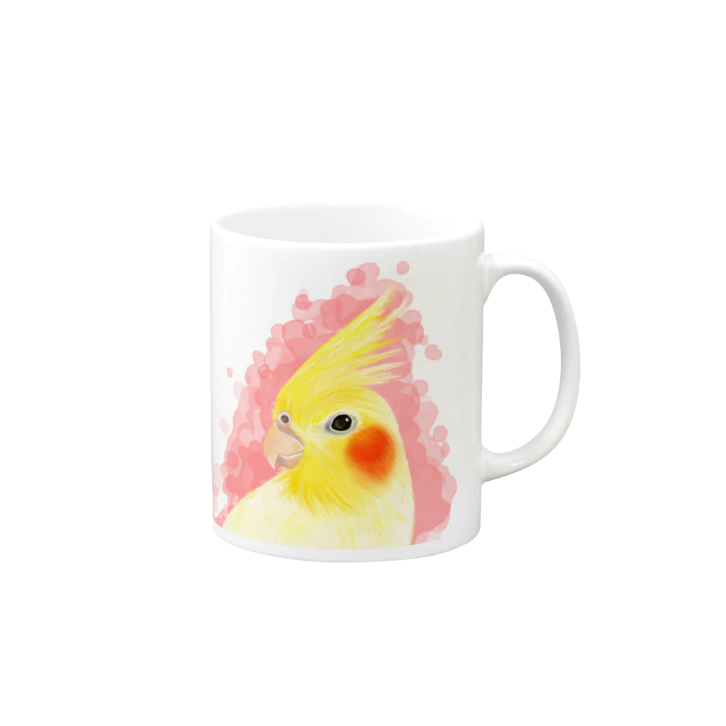 まめるりはことりのほんわかオカメインコ　ルチノー【まめるりはことり】 Mug :right side of the handle