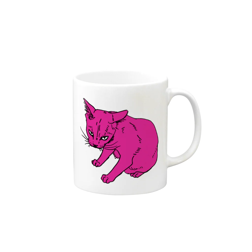 猫屋萬年堂のピンクのねこさん マグカップの取っ手の右面