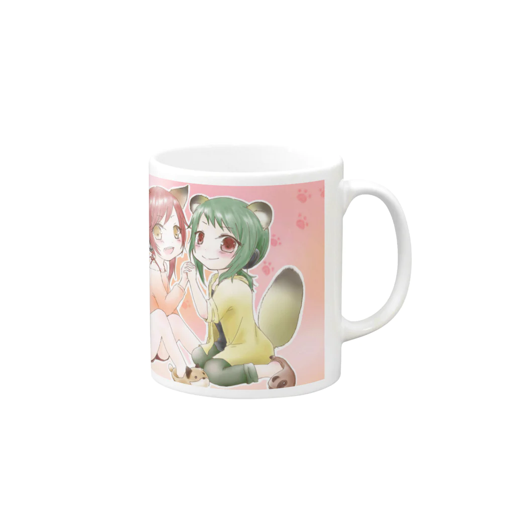 すぐる/どいなかのしばいぬの赤いきつねと緑のたぬき Mug :right side of the handle