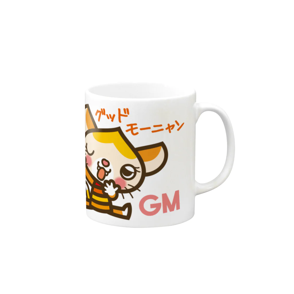 ザ・ワタナバッフルのマロンヘッドのネコ”グッドモーニャング” Mug :right side of the handle