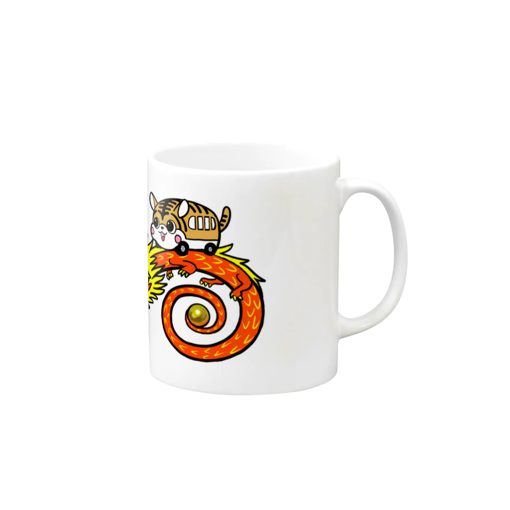 ゴロ画伯におまかせ！のにゃんこバスと赤い龍 Mug :right side of the handle