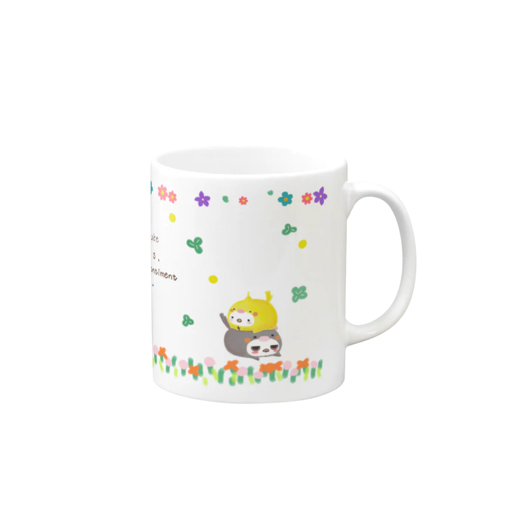 ペン吉のペン吉&ペン助（お花畑） Mug :right side of the handle