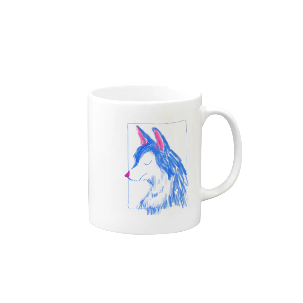 inus shopの青い犬 Mug :right side of the handle