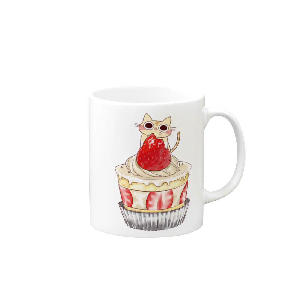 catballoonのstrawberry cat Mug :right side of the handle