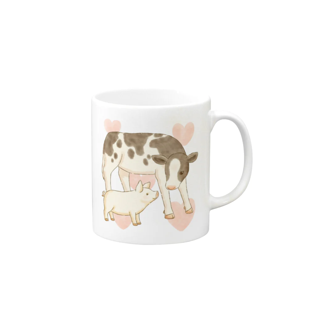 牛絵屋のこうしとこぶたマグ Mug :right side of the handle