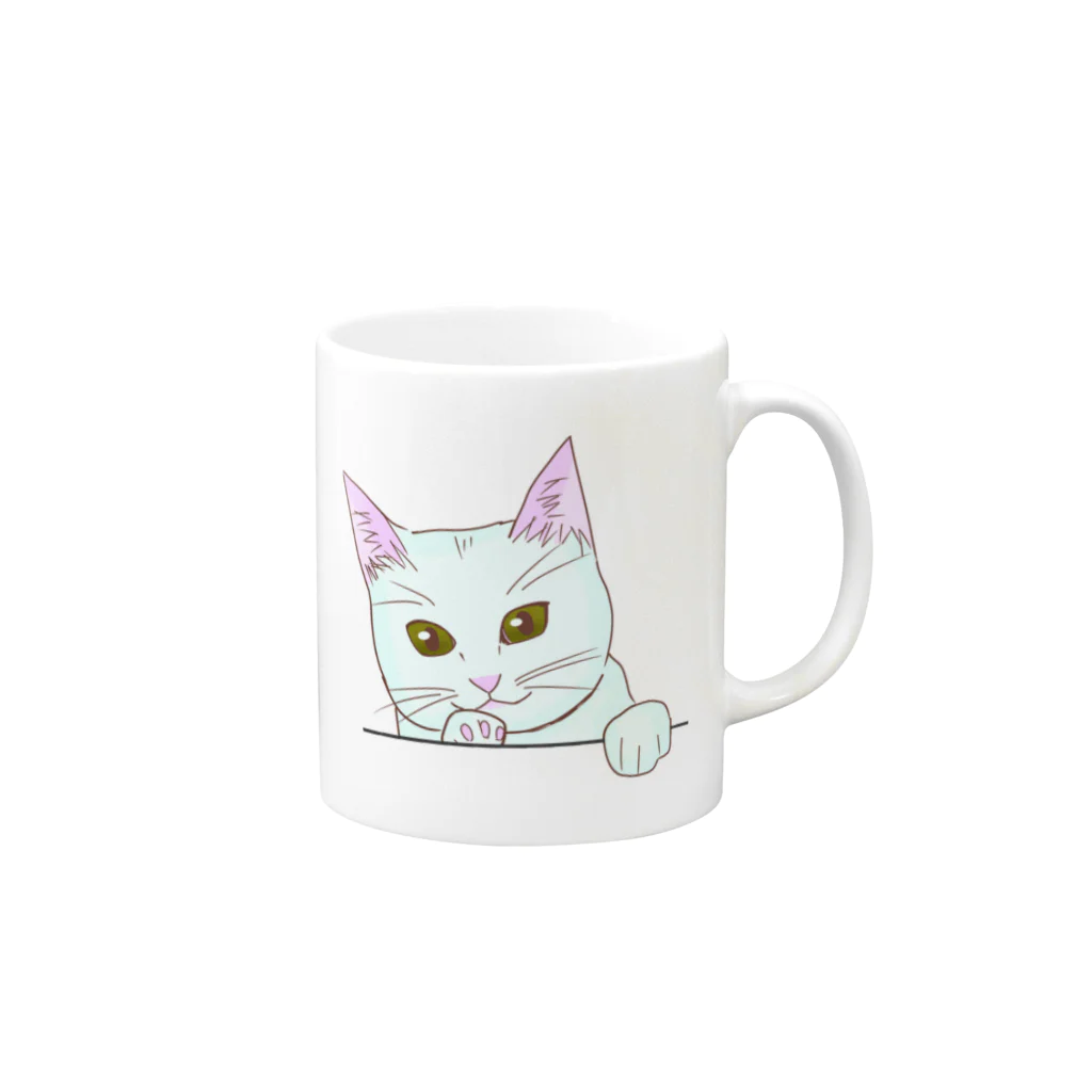 😸にゃんこのおへや😺のつぶらな瞳のシロネコちゃん Mug :right side of the handle