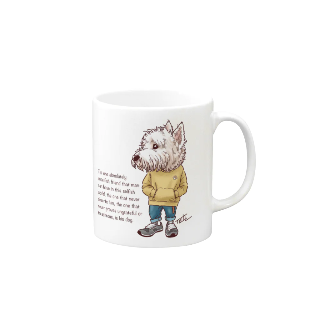 愛犬描処 プルーデンスのおしゃれウェスティ Mug :right side of the handle