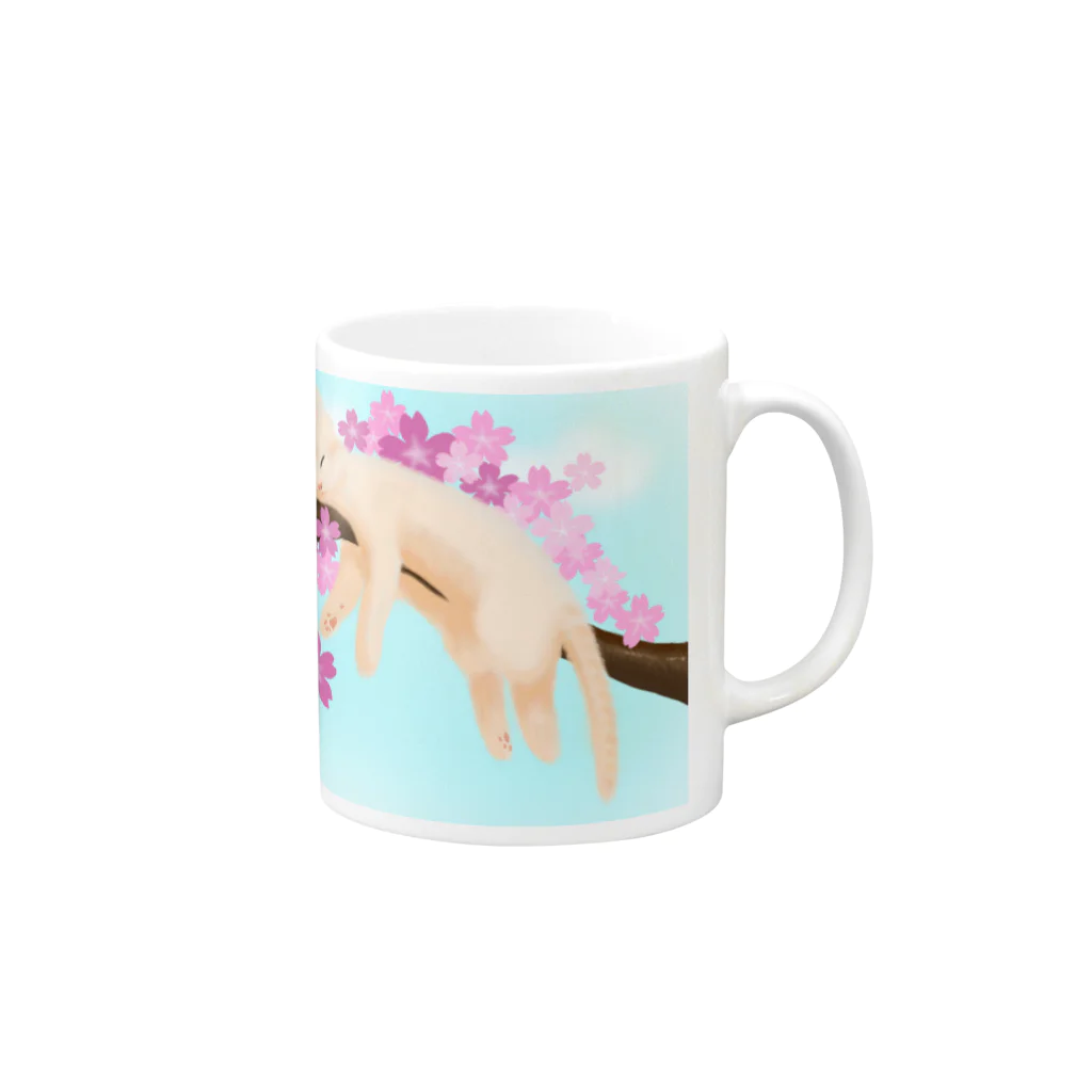 たくらだ猫の猫ハウスの桜ねんねsky Mug :right side of the handle