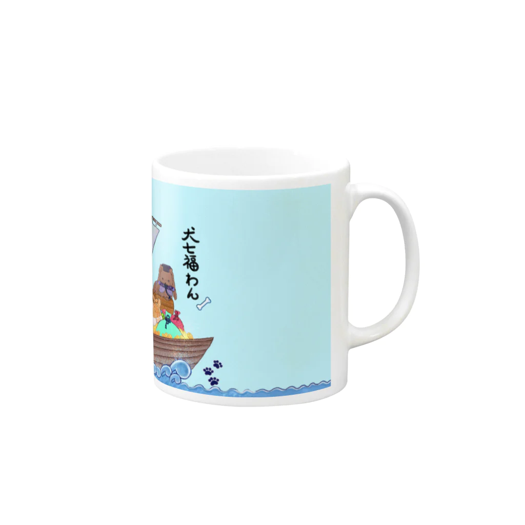 琥珀アンダーソン🍀ねこ七福にゃ～のいぬ七福わん Mug :right side of the handle