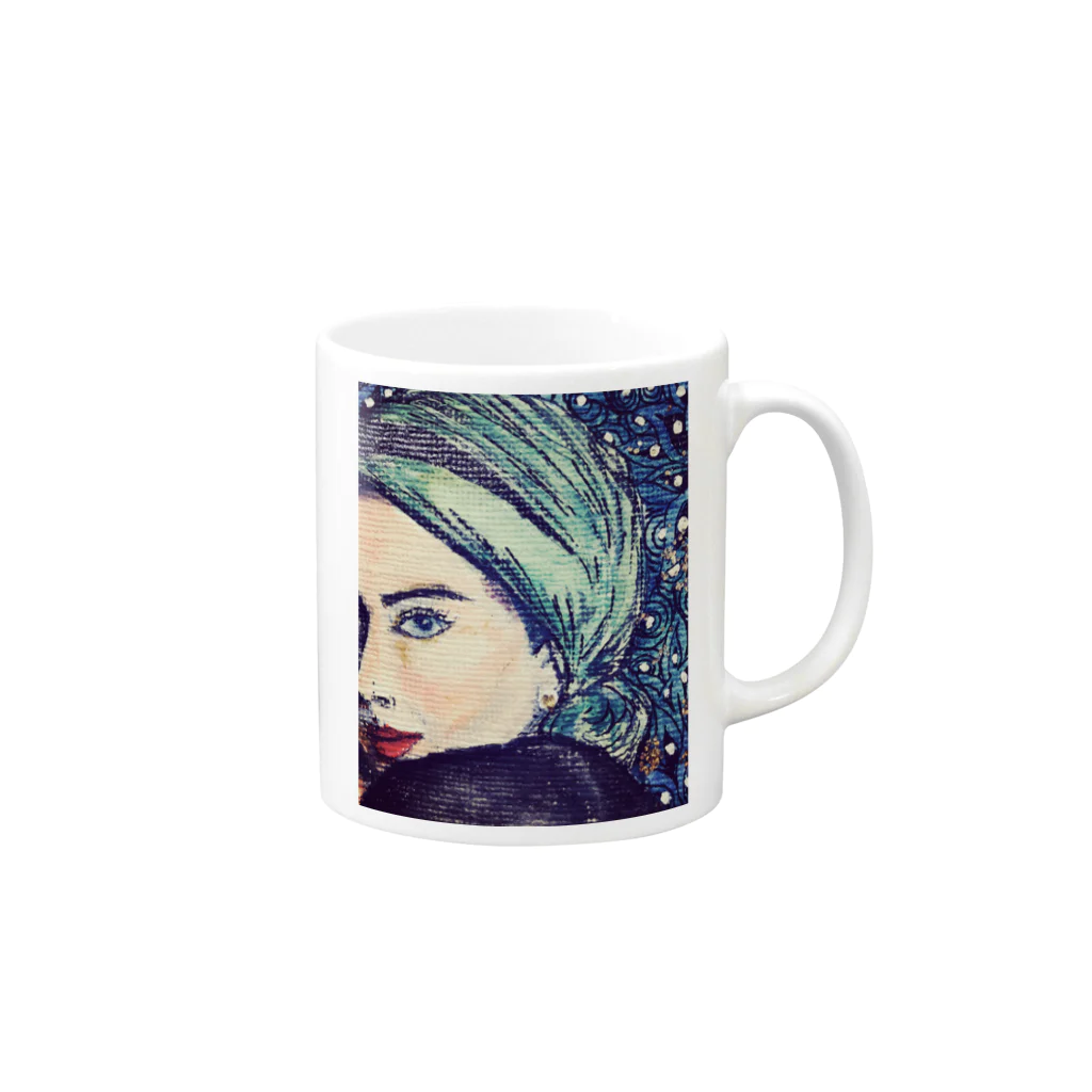 chie_art_galleryのターバンガール Mug :right side of the handle