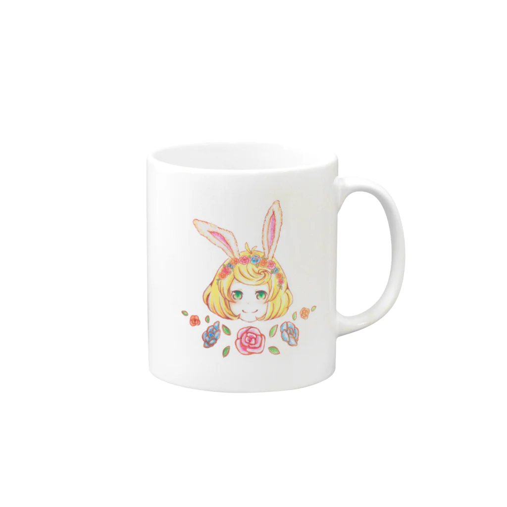 Have Yard＊のうさぎの少女と花畑 Mug :right side of the handle