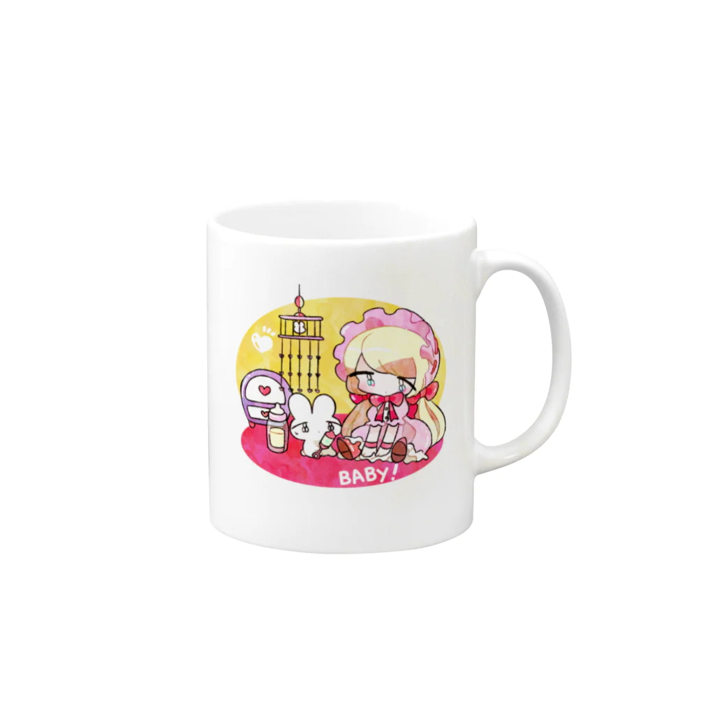 いちご爆弾の子育てうさぎ Mug :right side of the handle