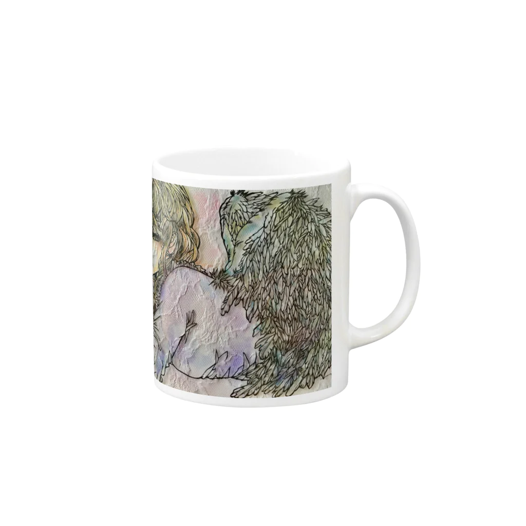 切り絵作家 なつきの天使（憂い） Mug :right side of the handle