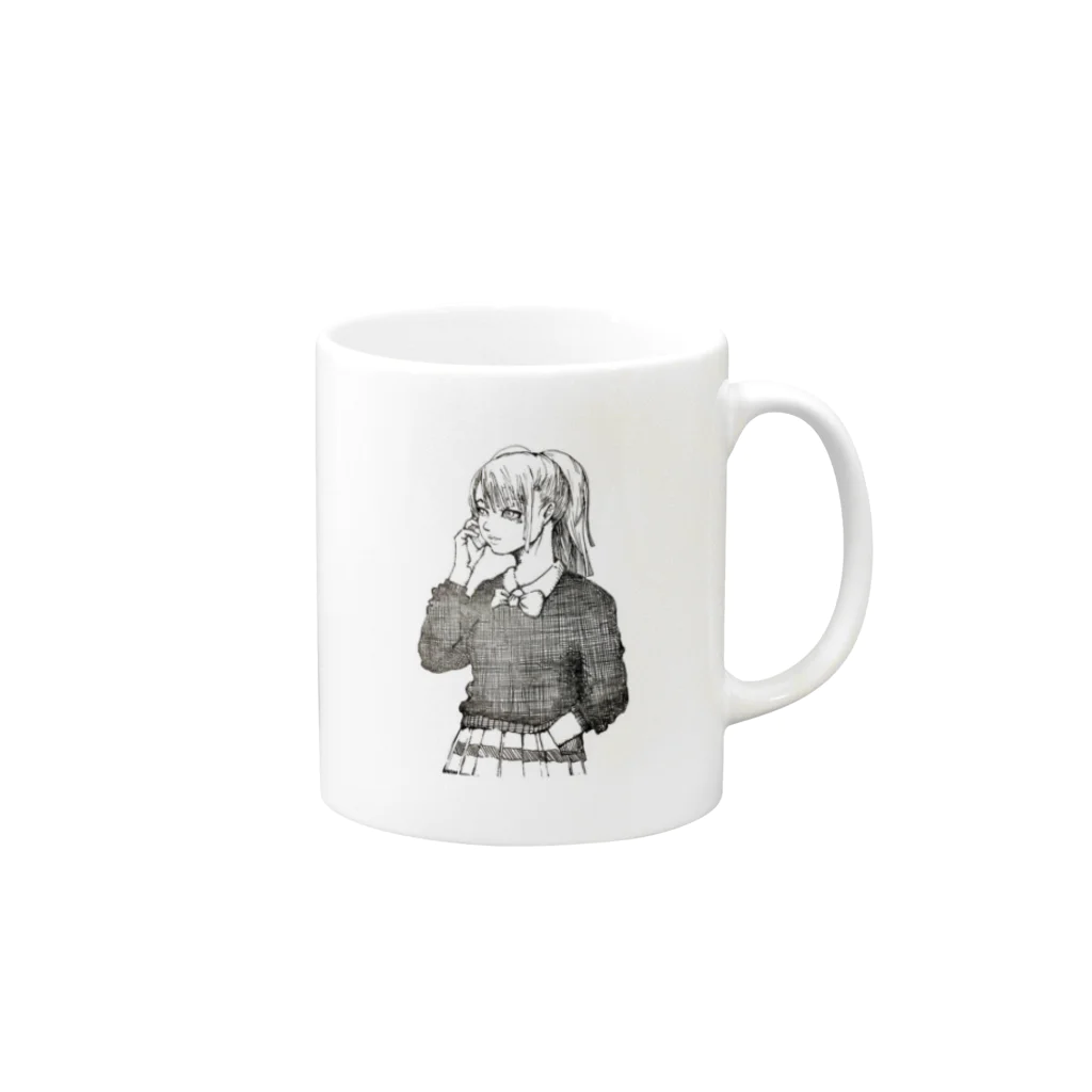 shikazu fashionの可愛いペン画イラスト Mug :right side of the handle