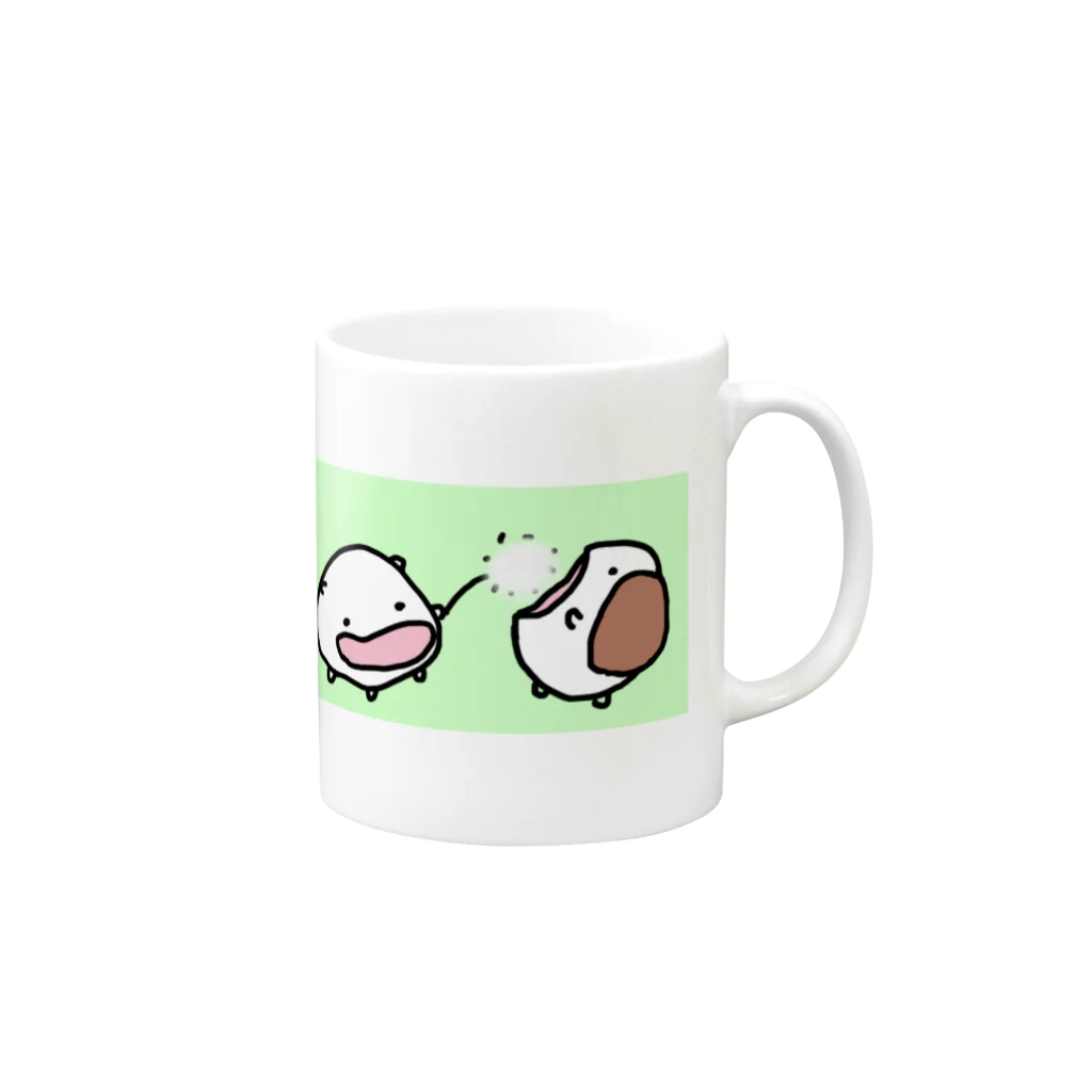 ダイナマイト87ねこ大商会のたんぽぽの綿毛でいぬを釣るねこです Mug :right side of the handle