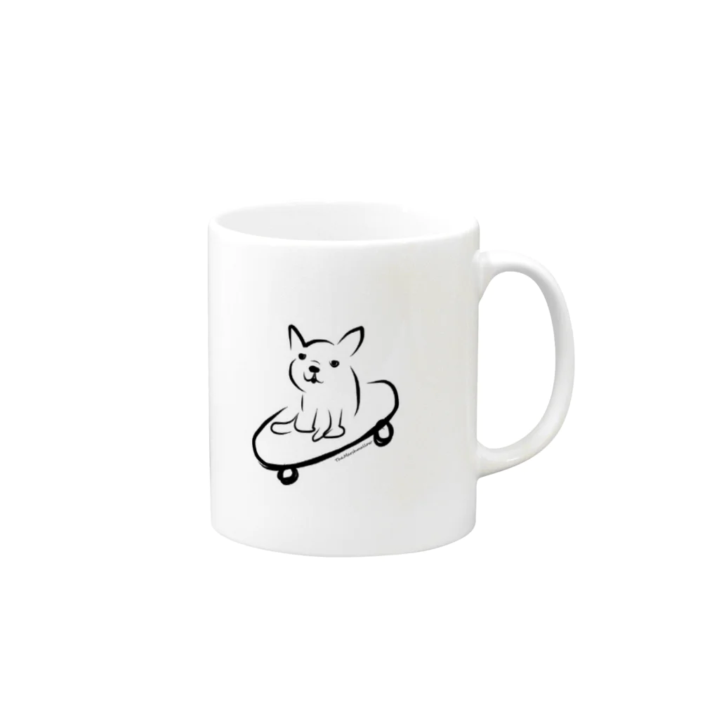 HER AND MARSHMALLOWのSkate boarder french bulldog 　スケボー　フレブル Mug :right side of the handle