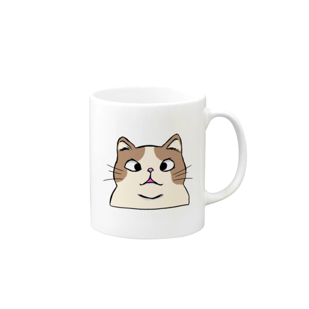 raraのゆるかわTシャツ屋さんの寄り目ねこちゃん Mug :right side of the handle