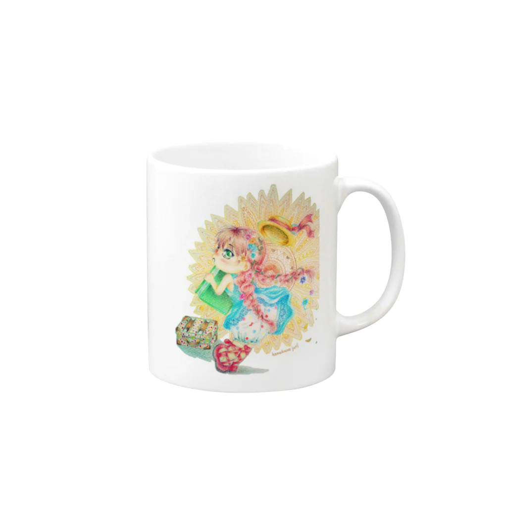 はるじゅりのお花の三つ編み少女 Mug :right side of the handle