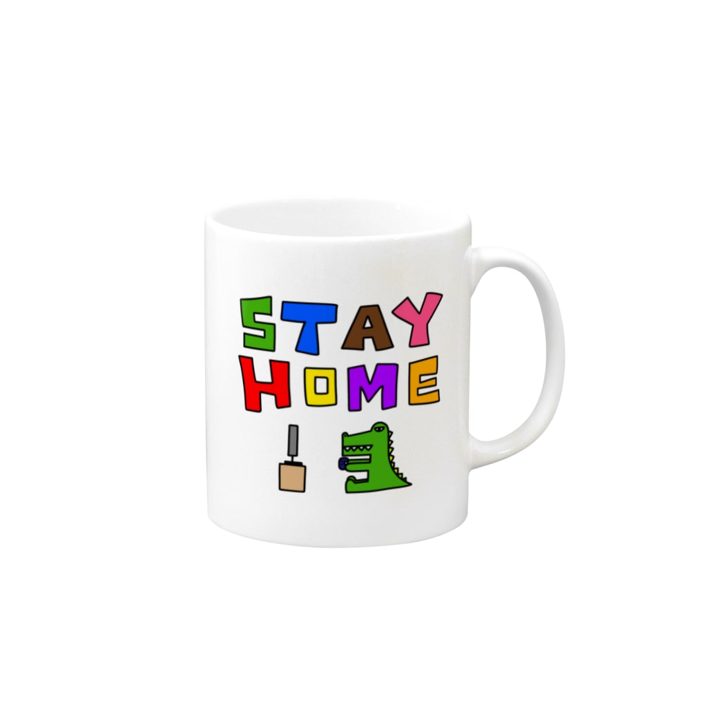 麦畑のステイホーム(ゲームをしてるワニ)カラー Mug :right side of the handle