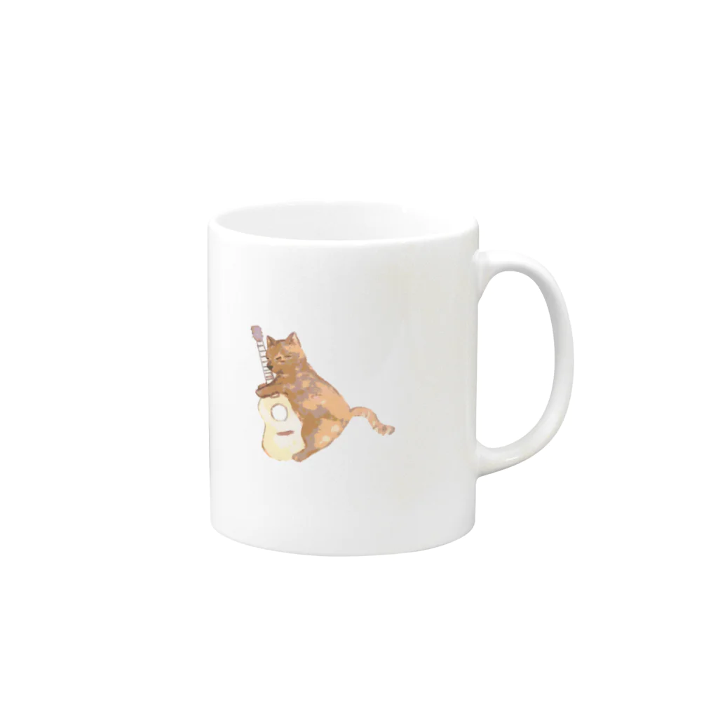 菊花ゆいのギターを抱いた猫　ワンポイント Mug :right side of the handle