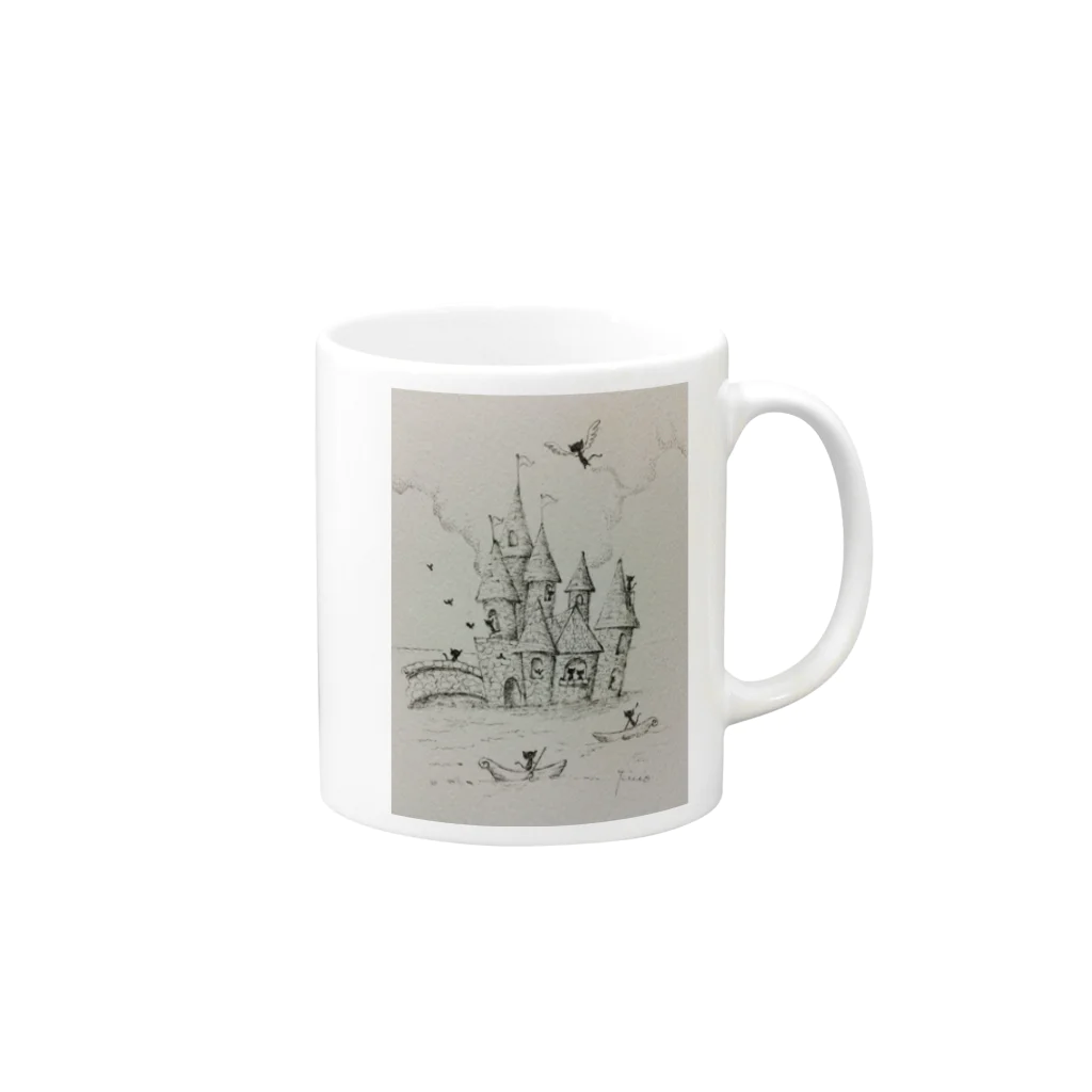 yuricoのねこまち3丁目「水のお城」 Mug :right side of the handle