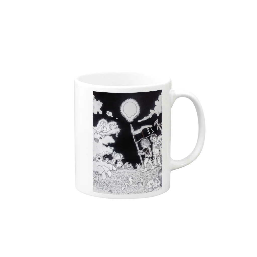 ★ 藤崎幾何 ★ illustrationの冥曜日の決戦 モノクロイラスト Mug :right side of the handle