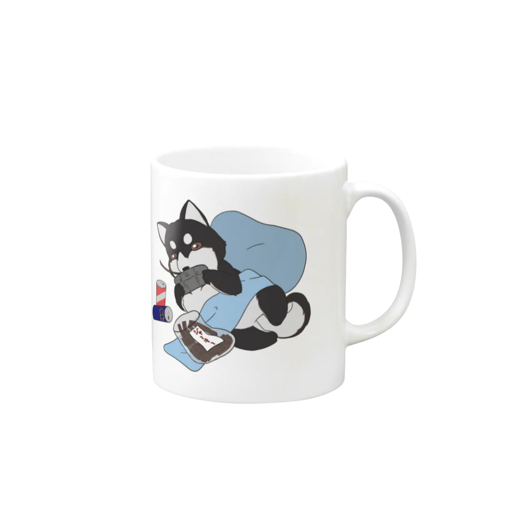 fleurspartyの休日の柴犬　黒柴 Mug :right side of the handle