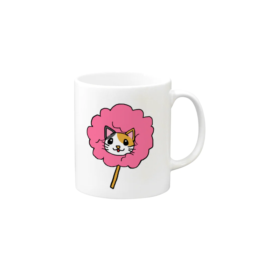 ちゃんななのショップのわたあめにゃんこ　三毛猫ver(桜色) Mug :right side of the handle