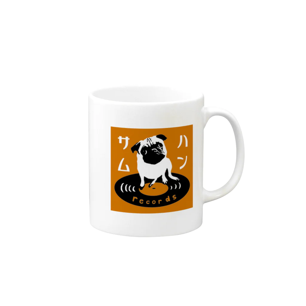 ハンサムレコーズ（湘南レコーズ）のハンサムレコードロゴ（黄色） Mug :right side of the handle