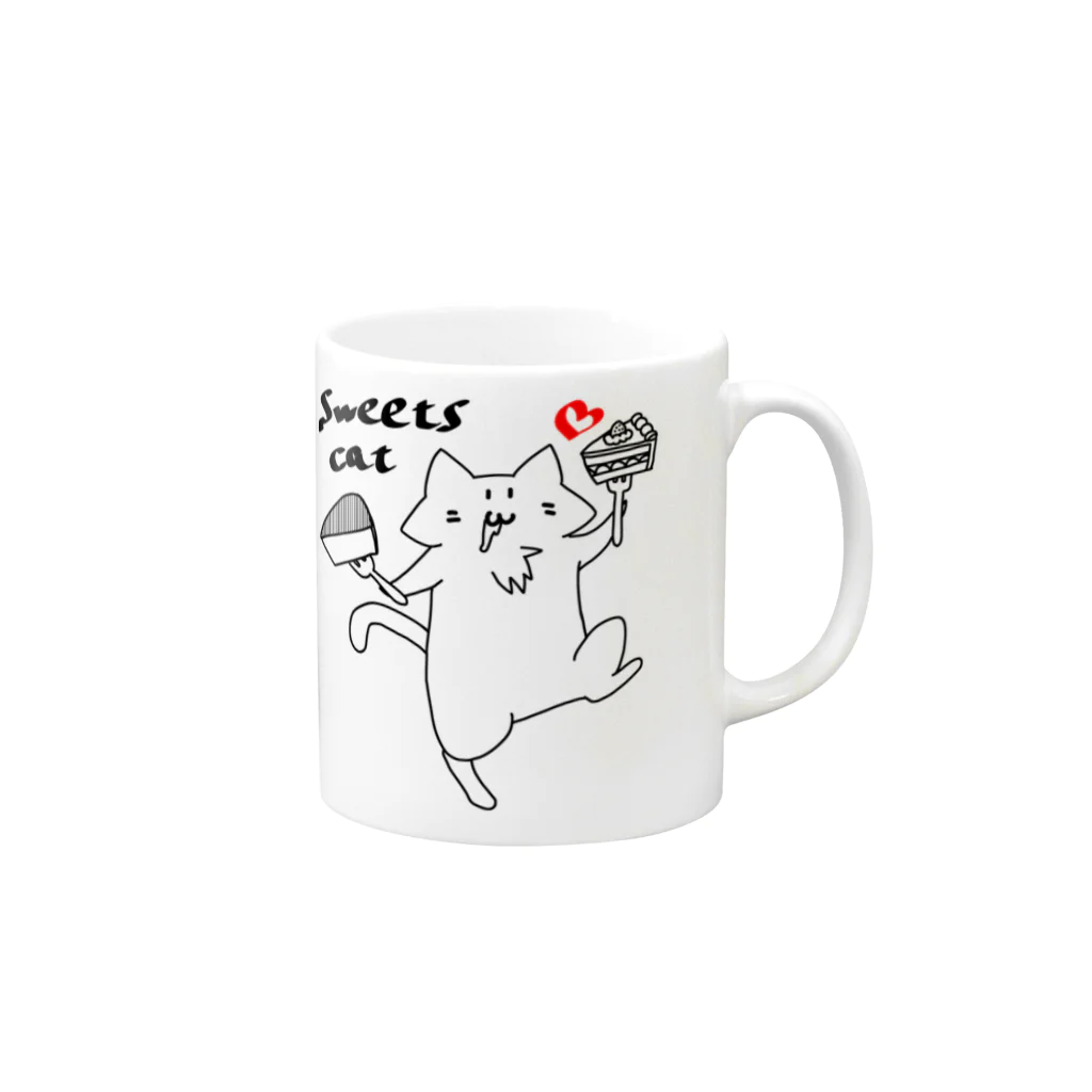 のびネコとおさかなのお店のスイーツネコさん　文字あり Mug :right side of the handle