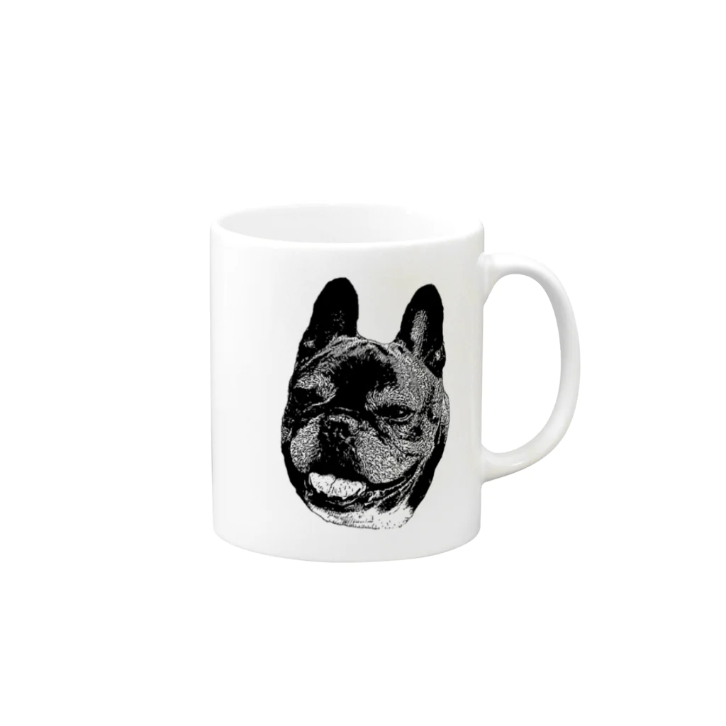愛犬のドッグフード代を稼ぐTシャツ屋さんのにっこり犬マメ(モノトーン) Mug :right side of the handle