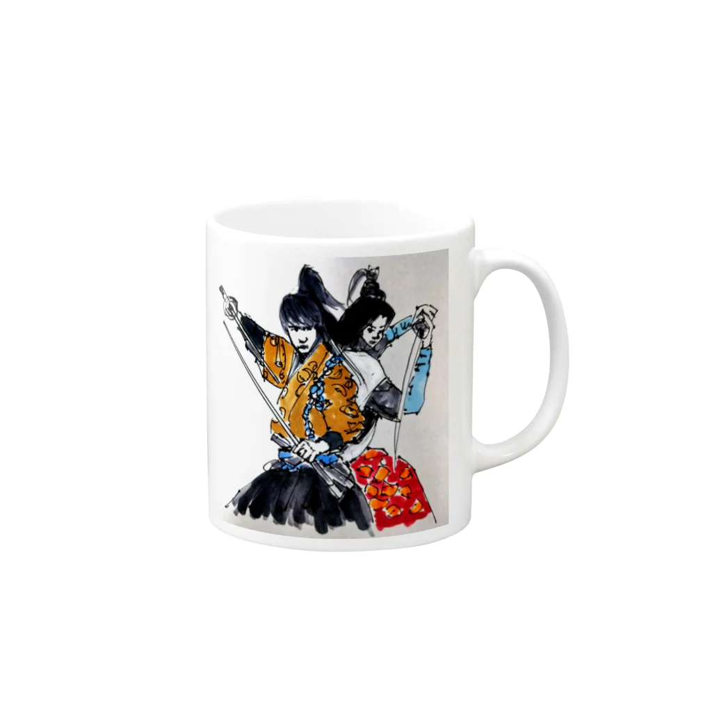 TANY SHOPの戦う男たち（色付） Mug :right side of the handle