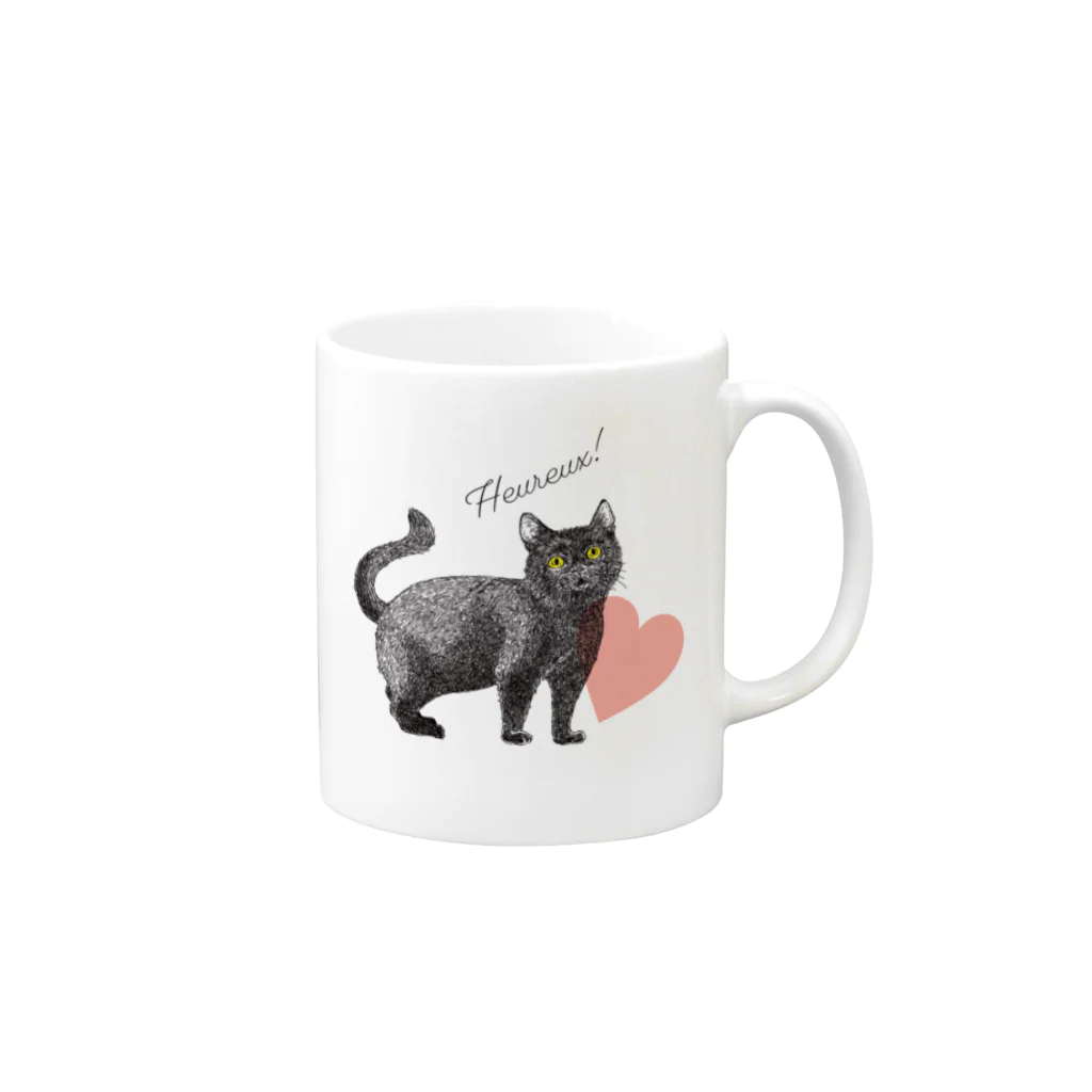 nemunoki paper itemの幸せの黒猫 Mug :right side of the handle