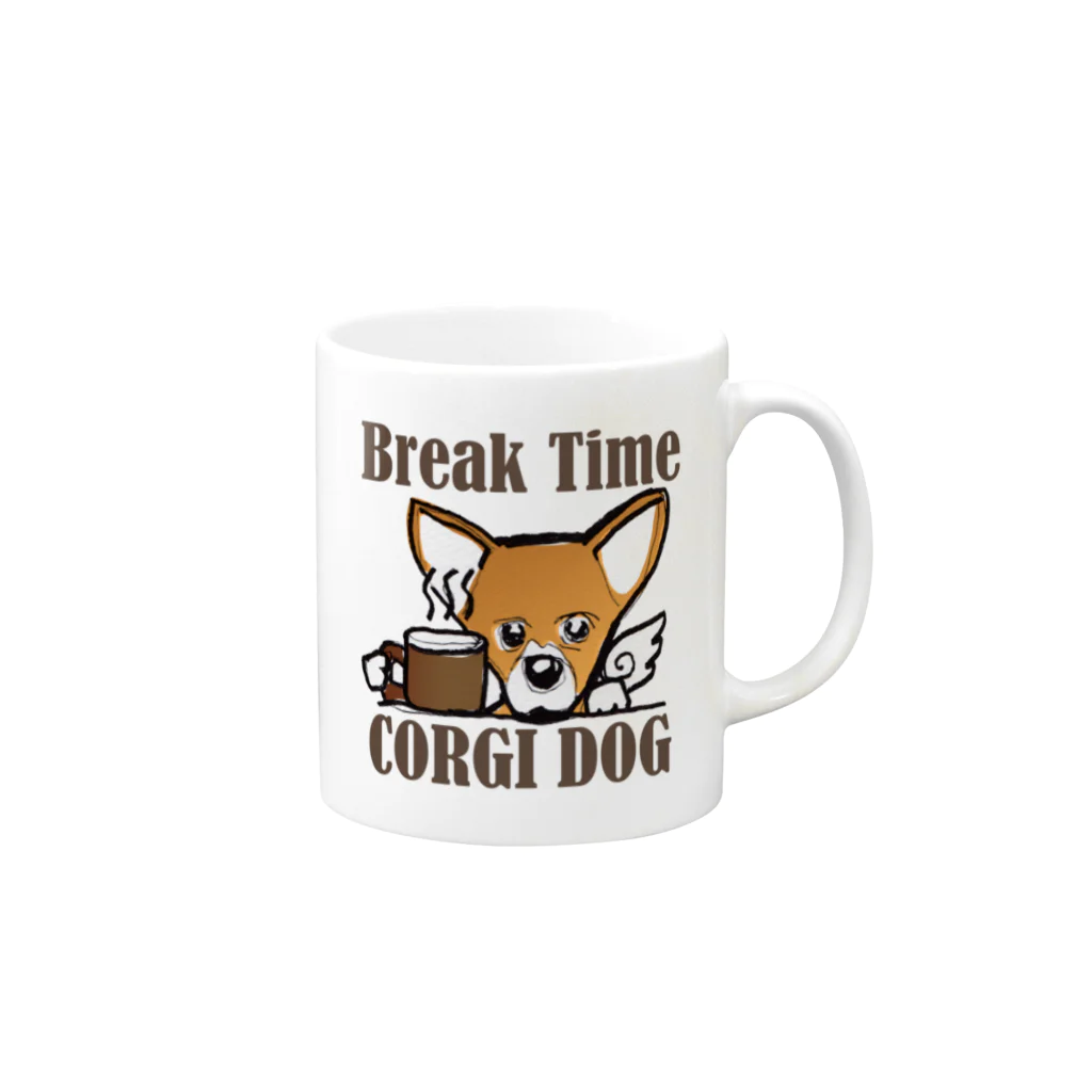 スタジオ　ねこのしっぽのコーギー犬ハッピー、ブレークタイム　 Mug :right side of the handle