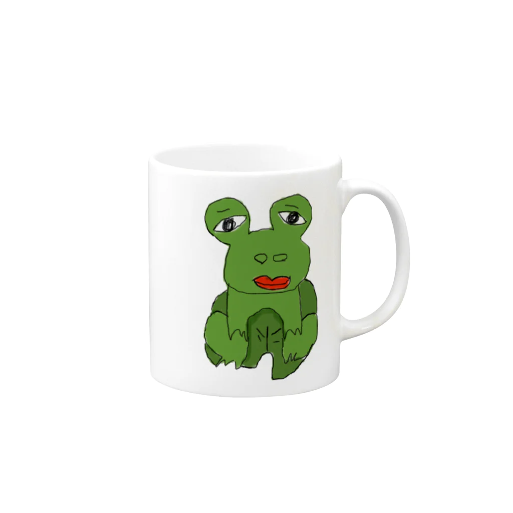 ヘンテコanimal　SHOPの面白動物カエル Mug :right side of the handle