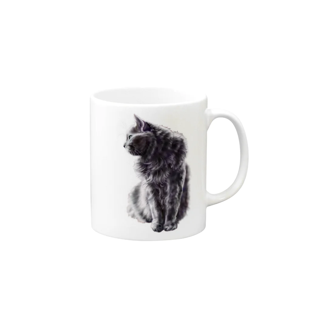 気まぐれ絵描きの猫グッズ屋の銀色の毛並みの猫 Mug :right side of the handle