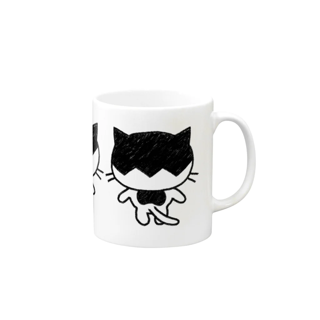 猫ねむりzzz..の後ろ姿三兄弟にゃんこ Mug :right side of the handle