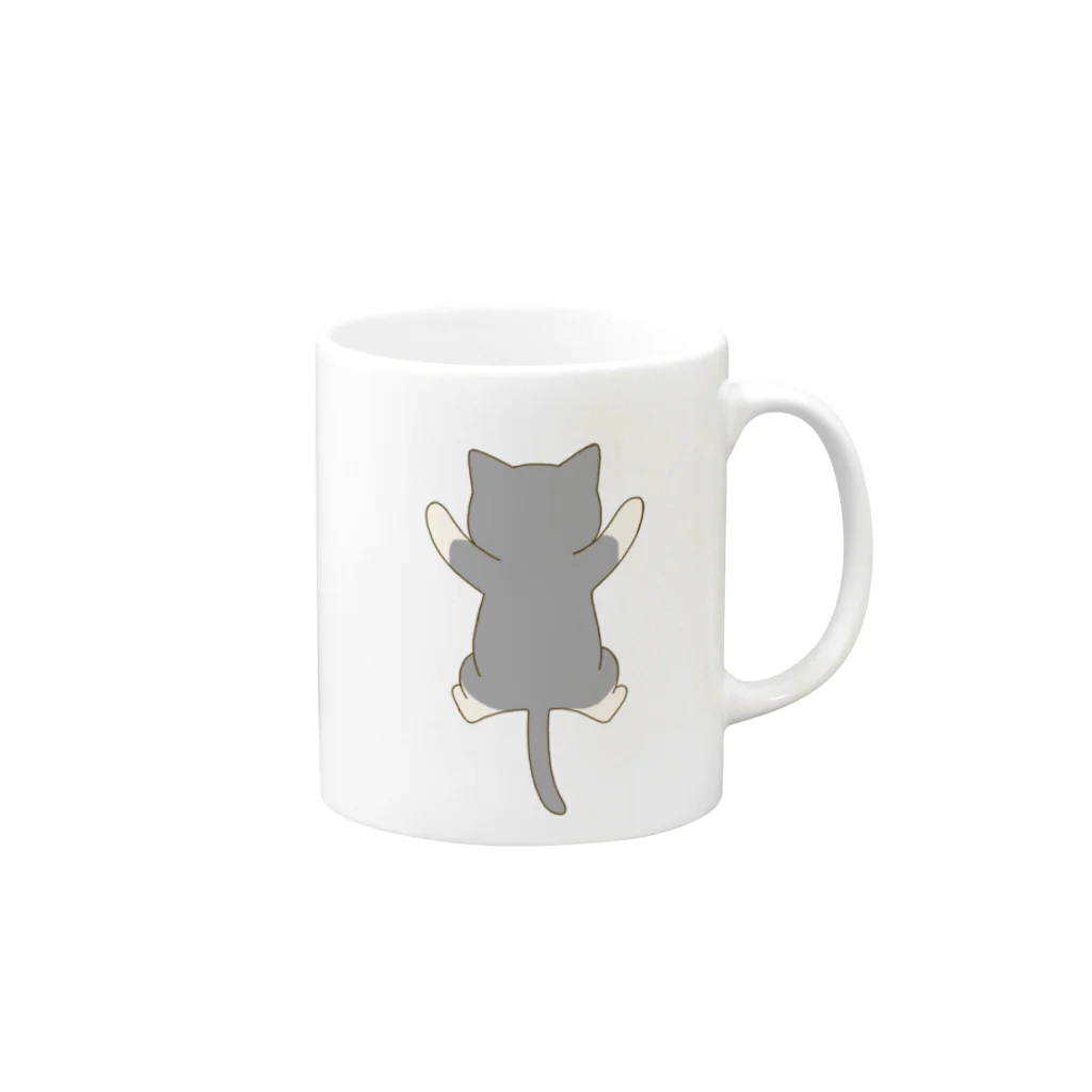 かわいいもののおみせ　いそぎんちゃくのしがみつく灰白猫 Mug :right side of the handle