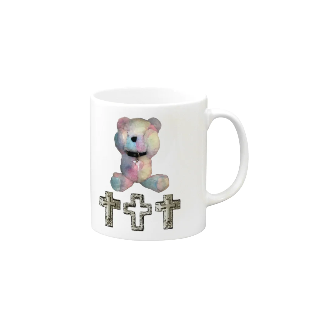 💜Salon de Lucia💜のPeek-a-boo CROSS Teddy Rainbow Mug :right side of the handle