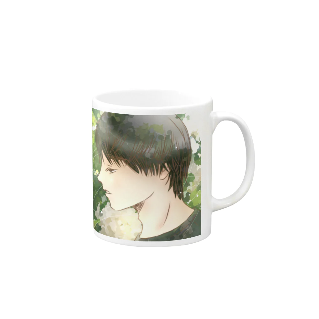 たまたまの横顔と薔薇 Mug :right side of the handle