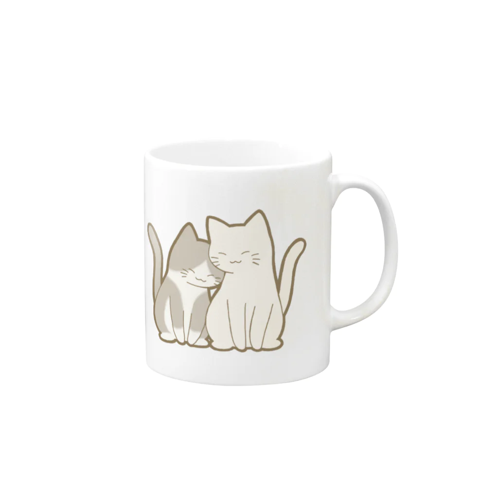 かわいいもののおみせ　いそぎんちゃくの仲良し猫　灰白ハチワレ&白 Mug :right side of the handle