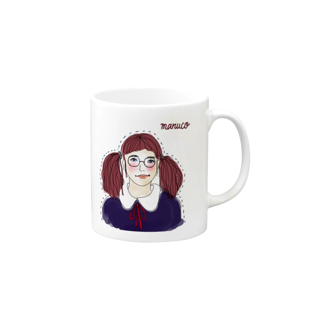 nico2pecoの紺のワンピース Mug :right side of the handle