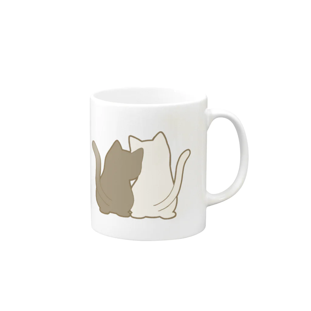 かわいいもののおみせ　いそぎんちゃくの仲良し猫の背中　黒&白 Mug :right side of the handle