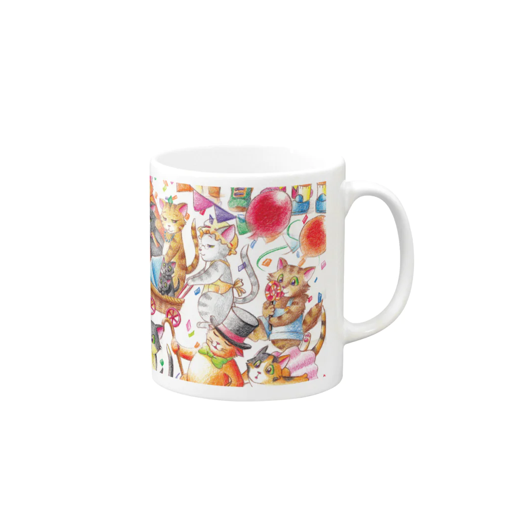 木彫工房もくもっこりの１３匹の猫のお通りだい！ Mug :right side of the handle