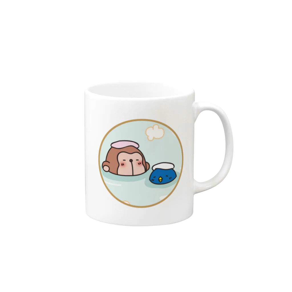 ひまわりラボ！の温泉おさるとペンギン Mug :right side of the handle