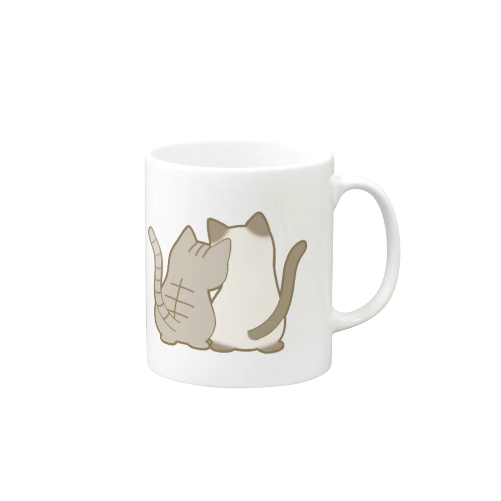 かわいいもののおみせ　いそぎんちゃくの仲良し猫の背中　鯖トラ&ポインテッド Mug :right side of the handle